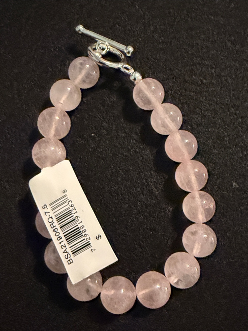 Rose Quartz Bead Bracelet with Silver Toggle Clasp - Pink